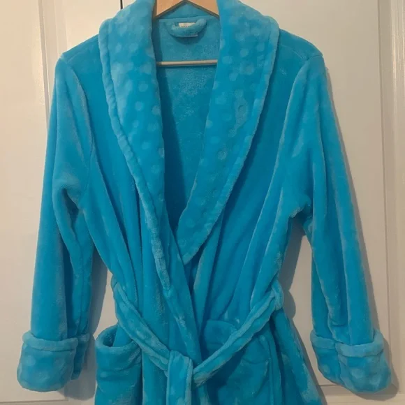 Turquoise Blue Plush Bath Robe - Picture 1 of 13